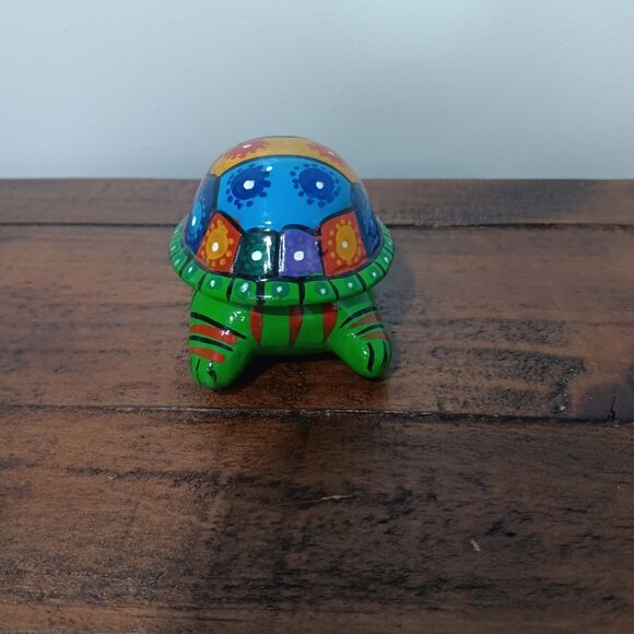 Vintage Turtle Trinket Box Terracotta Clay Mexico Hand Painted - Picture 3 of 8